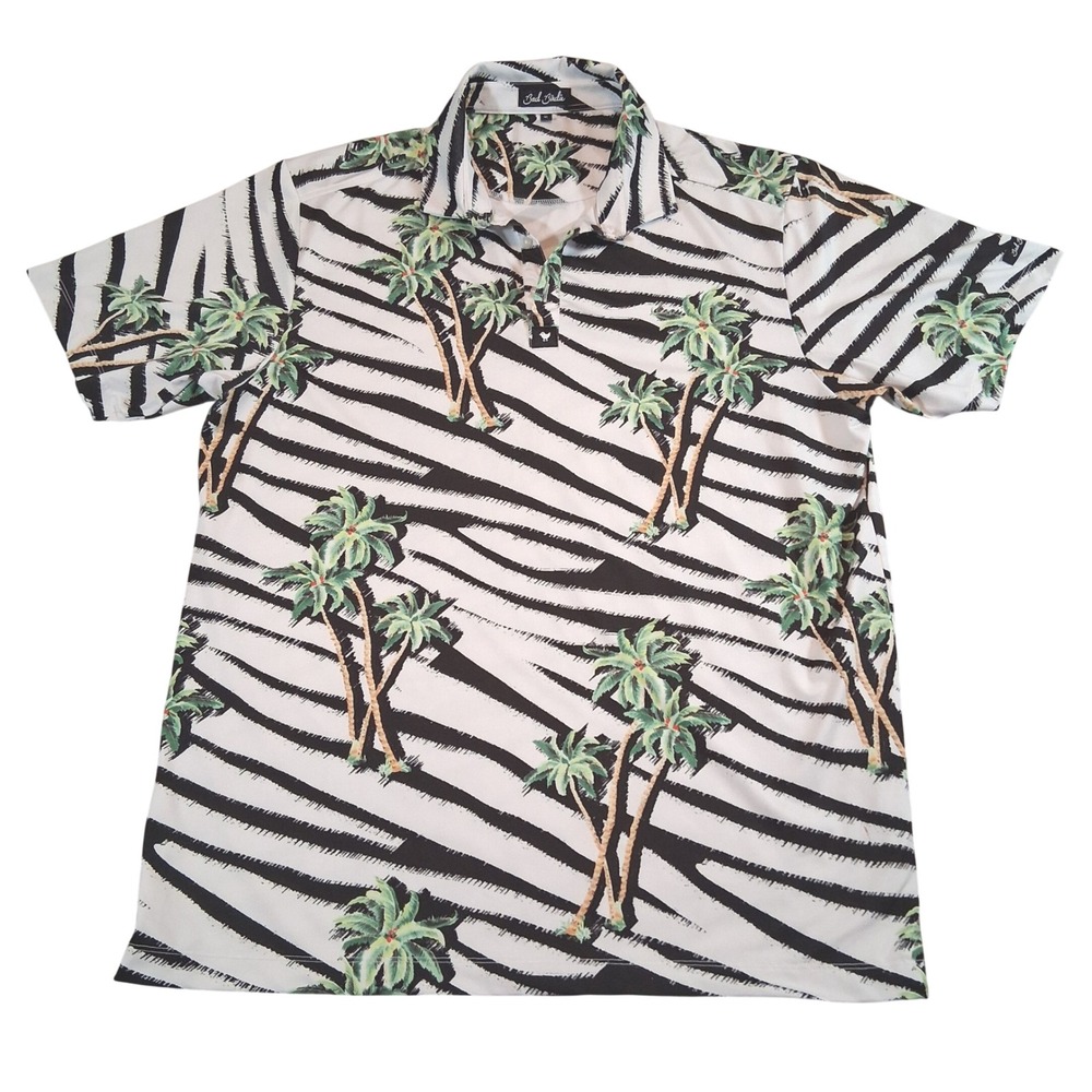 Bad Birdie Mens XL Golf Polo Shirt Zebra Palm Tree Tropical Print Performance